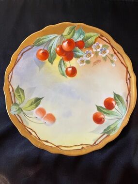 Hand-Painted Cherry Ceramic Charger - Red & Green